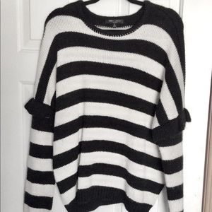Oversized Striped Sweater with Ruffle Sleeves